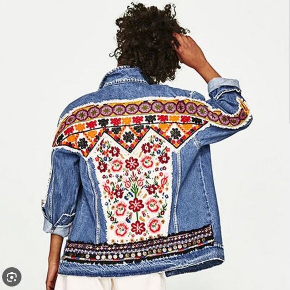 Zara Jackets & Blazers - Zara Denim Embroidered Embellished Jacket